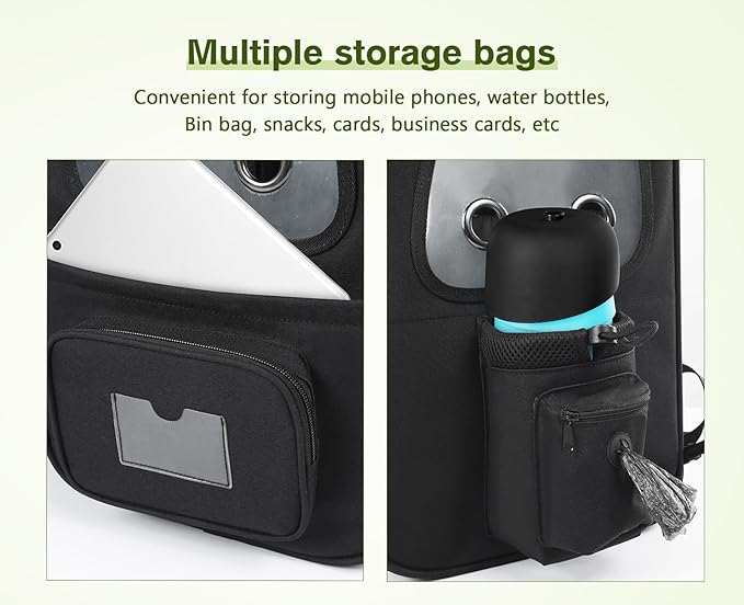 Pecute Pet Carrier Backpack, Large Cat Carrier Backpack, Expandable cat Backpack with Breathable Mesh for Medium Dogs Cats, or 2 Small Pets, Dog Backpack Carrier for Travel Hiking, Black-Mewly Pet