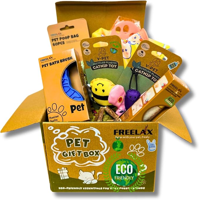 Eco-Friendly Cat Gift Box – 7-Piece Set with Organic Catnip Toys, Feather Wand, Blanket & Pop-Up Cat Cave for Indoor Cats and Kittens-Mewly Pet