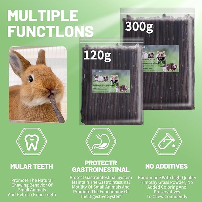 Natural Apple Wood Chew Sticks 300g (10.5oz) for Rabbits, Hamsters, Chinchillas, Guinea Pigs - Small Animal Dental Toys, Safe Untreated Teeth Grinding & Boredom Relief, Rodent Molar Health (120g)-Mewly Pet