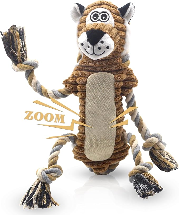 Squeaky Dog Toys, Interactive Tug of War Puppy Toys, Funny Plush Dog Chew Toys, Stuffed Dog Toys for Small,Medium and Large Dogs - Lion-Mewly Pet