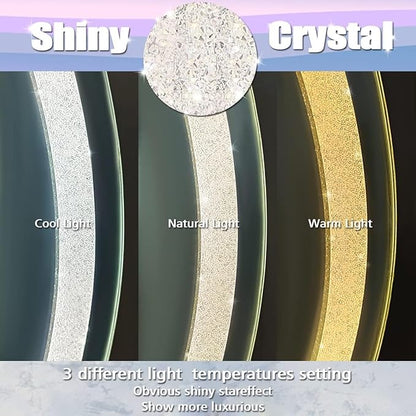 32 x20 Inch Crystal Oval LED Vanity Mirror with Lights Diamond Oval Lighted Mirror for Bathroom Wall Horizontal/Vertical Mounted Antifog Memory 3 Color Dimmable Crystal Ovals Light up Mirrors