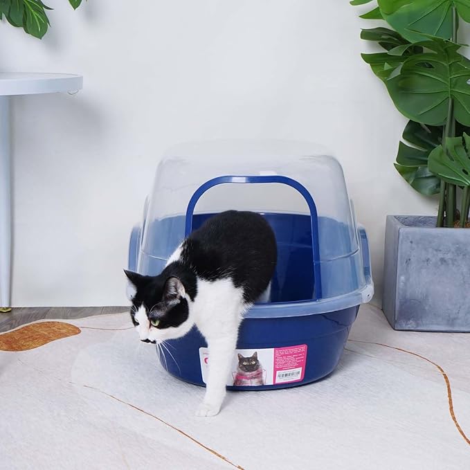 petphabet Covered Litter Box, Jumbo Hooded Cat Litter Box Holds Up to Two Small Cats Simultaneously,Extra Large (Navy Blue)…-Mewly Pet