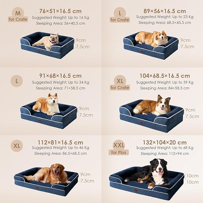 EHEYCIGA Orthopedic Dog Bed for Medium Dogs, Waterproof Memory Foam Medium Dog Beds with Sides, Non-Slip Bottom and Egg-Crate Foam Pet Couch Bed with Washable Removable Cover, Navy-Mewly Pet