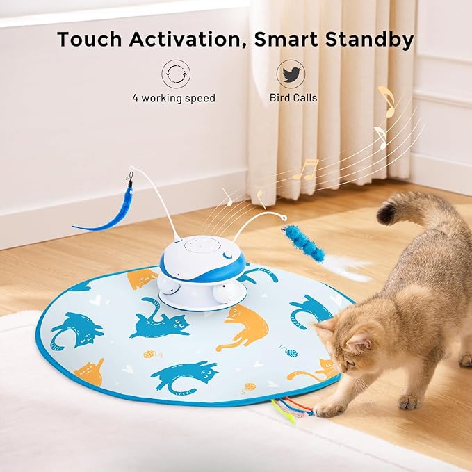 Interactive Cat Toy for Indoor Cats - 5 in 1 Cat Laser Toy Automtaic, Rechargble Motion Activated Hide and Seek Toy with Moving Feather, Tarck Balls and Chirping for Bored Kitten Exercise-Mewly Pet