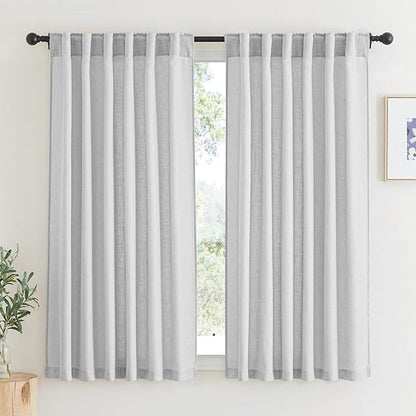 RYB HOME Linen Textured Curtains Semi Sheer Window Curtains Light Filtering Ariy Privacy Sheers for Bedroom Living Room Bathroom Patio Door, Dove Grey, 52 inch Wide x 72 inch Long, 2 Panels