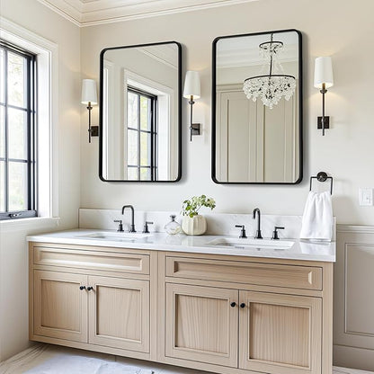 USHOWER 2-Pack Black Bathroom Mirrors for Over Sink 24 x 36 Inch, Metal Frame Rectangle Wall Mirror, Modern Farmhouse Vanity Mirror, Wall Mounted
