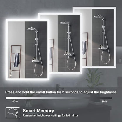 Lighted Bathroom Makeup Mirror,20x28 Inch LED Wall Mount Frameless Rectangle Smart Bathroom Mirror with Touch Button Horizontal/Vertical,Anti-Fog
