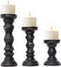 SWALLOWLIVING Rustic Farmhouse Wood Pillar Candle Holder Set of 3 for Candlestick, Black
