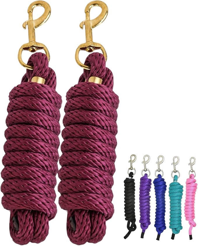 (Pack of 2) Nylon 8ft Lead Ropes for Horse Halters (Maroon)-Mewly Pet