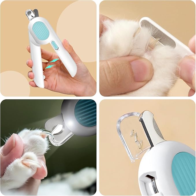 Odoland Cat Nail Clipper with LED Light and Nail File, Dog Claw Trimmer with Bright Light to Avoid Excessive Cutting - Pet Grooming Tool for Tiny Dog Cat Kitten Bunny Rabbit Blue-Mewly Pet