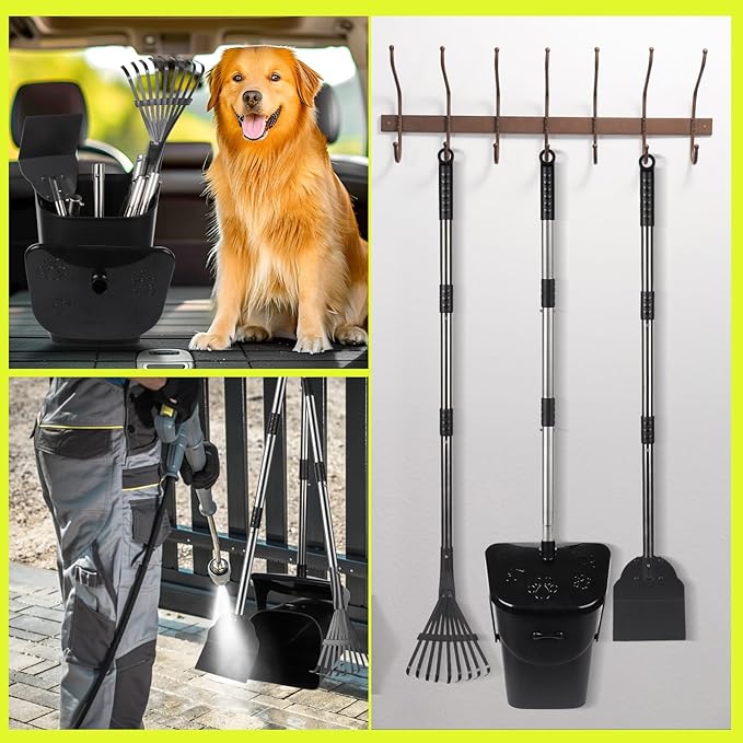 Dog Poop Scooper with 20 Bag Attachment Long Handle Swivel Bin, Rake & Spade Heavy Duty Easy to Clean Pooper Scooper for Large Medium Dogs Pet Waste Removal Solution for Yard, Grass, Gravel-Mewly Pet