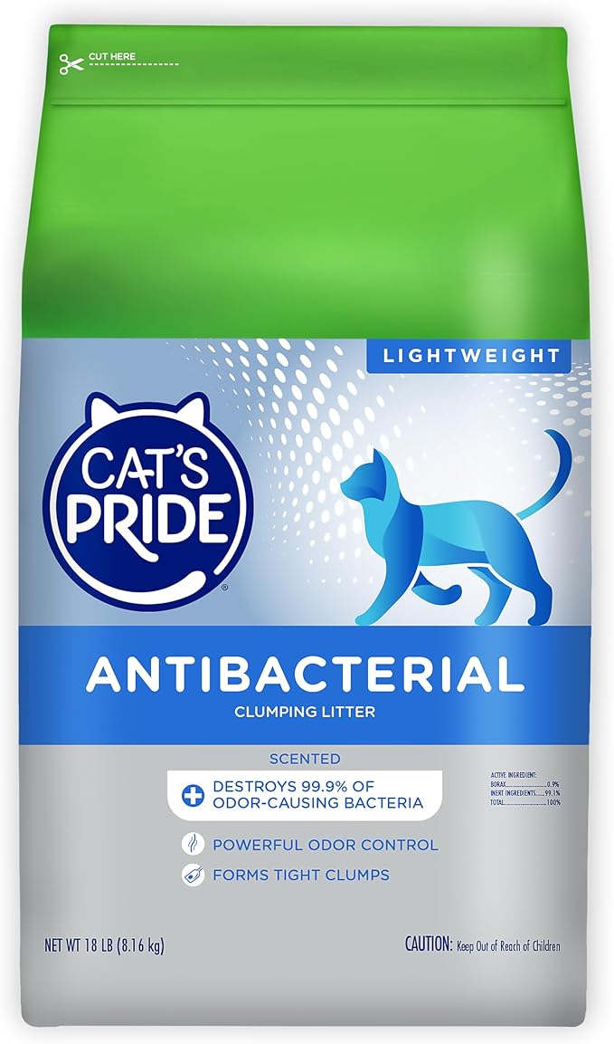 Cat's Pride New Antibacterial Cat Litter: Destroys 99.9% of Odor-Causing Bacteria - Powerful Odor Control - Premium Lightweight Clumping Litter - Scented, 18 Pounds-Mewly Pet
