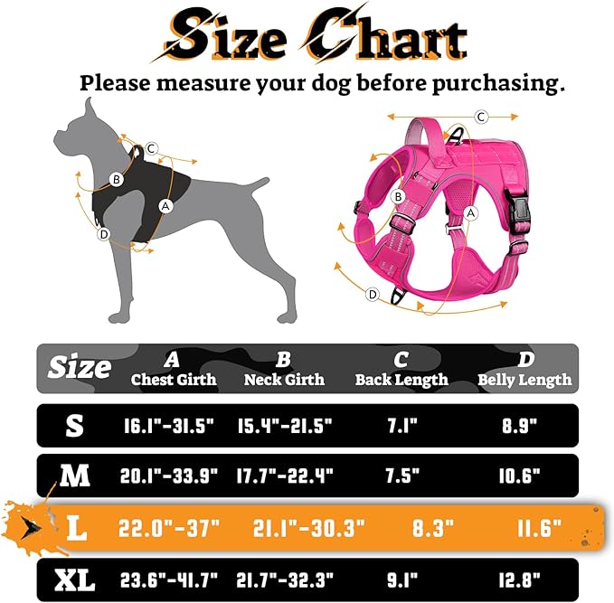 rabbitgoo Dog Harness for Large Dogs No Pull, Tactical Service Pet Vest with Molle and Control Handle, Adjustable and Reflective Military Harness for Easy Walking and Training, Rose Red, L-Mewly Pet