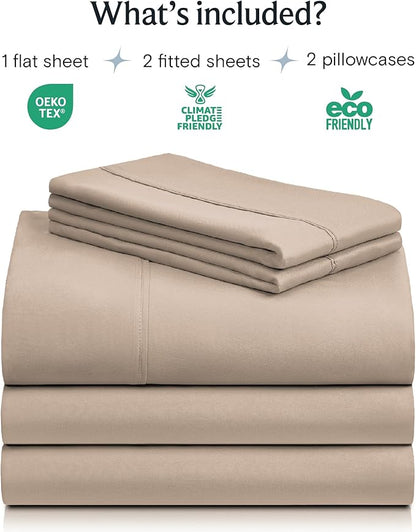 LuxClub 5 PC Split King Sheet Set, Breathable Luxury Bed Sheets, Deep Pockets Wrinkle Free Cooling Sheets Machine Washable Hotel Bedding Silky Soft - Light Khaki Split King