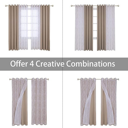 BONZER Mix and Match Curtains - 2 Pieces Branch Print Sheer Curtains and 2 Pieces Blackout Curtains for Bedroom Living Room Grommet Window Drapes, 54x95 Inch/Panel, Taupe, Set of 4 Panels