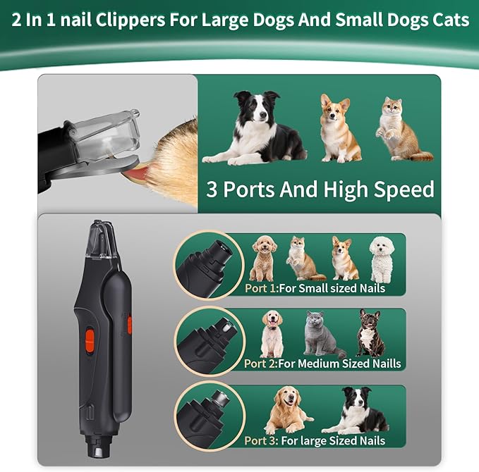 2-in-1 Dog Nail Clippers & Cat Nail Clippers Trimmers for Large Medium Small Dogs Cats Claw Trimmer Quick Sensor and Safety Guard USB Rechargeable with 2 LED Lights Dogs Nail Trimmer-Mewly Pet