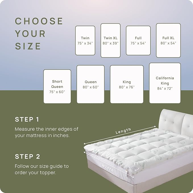 Cooling Mattress Topper - California King Size | Plush Pad Mattress Topper for Back Pain Relief, 8-21" Deep Pocket | Viscose Made from Bamboo Pillow Top | Bedroom Essentials