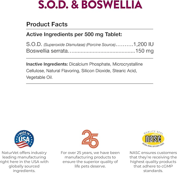 NaturVet S.O.D. & Boswellia Extra Joint Support Dog Supplement – Dog Hip Supplement – Helps Alleviate Aches, Pain – for Dog Flexibility, Healthy Joint Function – 150 Ct. Chewable Tablets-Mewly Pet