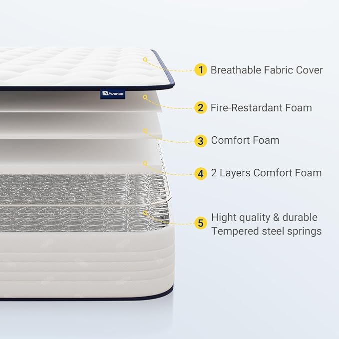 Avenco 8 Inch Twin XL Mattress, Twin Bed Mattresses in a Box, Medium Soft, Breathable Fabric Cover & Adaptive Support, CertiPUR-US Certified, Twin XL Size Mattress in Guest and Kids Bedroom