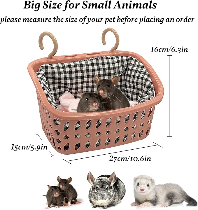 JWShang Rat Hammock for Cage, Chew Proof Hanging Basket Bed with Sturdy Hooks, Pet Cage Accessories, Safe Cozy Small Animal Rodent Hammock for Sugar Glider Mice Snuggling Sleeping-Mewly Pet