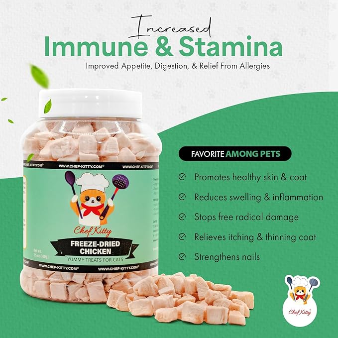 Freeze-Dried Chicken Treats for Cats & Dogs – 100% Human Grade, Single Ingredient, High-Protein, Healthy Snack – No Additives or Preservatives – 3.5oz - Inspected & Tested in USA-Mewly Pet