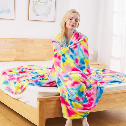 Flannel Colorful Blanket Twin Size for All Season - Premium Lightweight Anti-Static Super Soft Cozy Plush Rainbow Throw, Lightweight Microfiber Winter Warm Blanket 66" x 90"(Rainbow Twin)