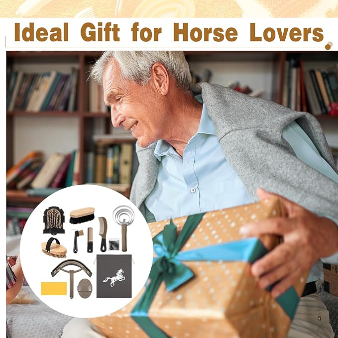 Abbylike 12 Pieces Horse Grooming Kit Racing Festival Tack Room Supplies Horse Brush Sets Equine Care Cleaning Kit Shedding Grooming Massaging Tools(Dark Gray)-Mewly Pet