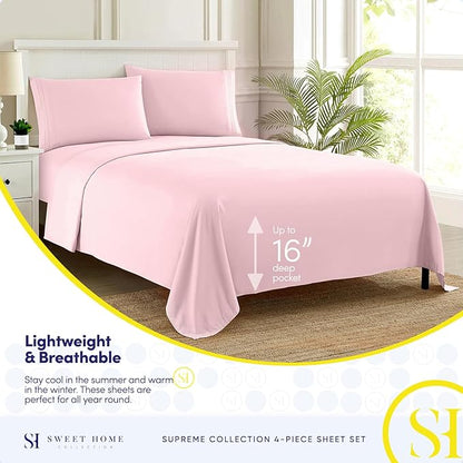 Twin XL Sheets - Breathable Luxury Sheets with Full Elastic & Secure Corner Straps Built In - 1800 Supreme Collection Extra Soft Deep Pocket Bedding Set, Sheet Set, Twin XL, Pale Pink