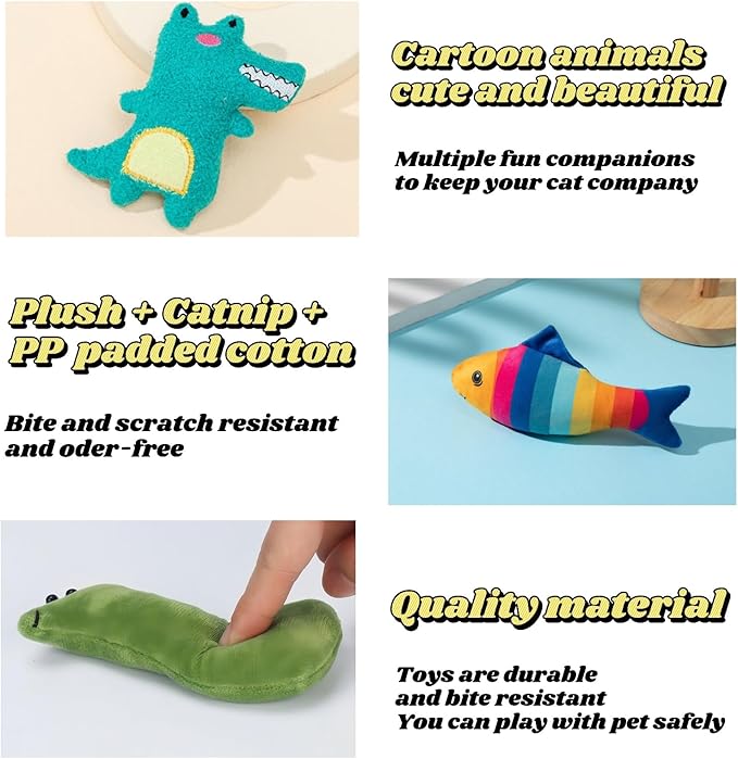Catnip Toys for Indoor Cats - 6 Pack Organic Plush Kicker Toys, Bite-Resistant Cute Funny Toys for Play & Enrichment from Kittens to Senior Cats-Mewly Pet
