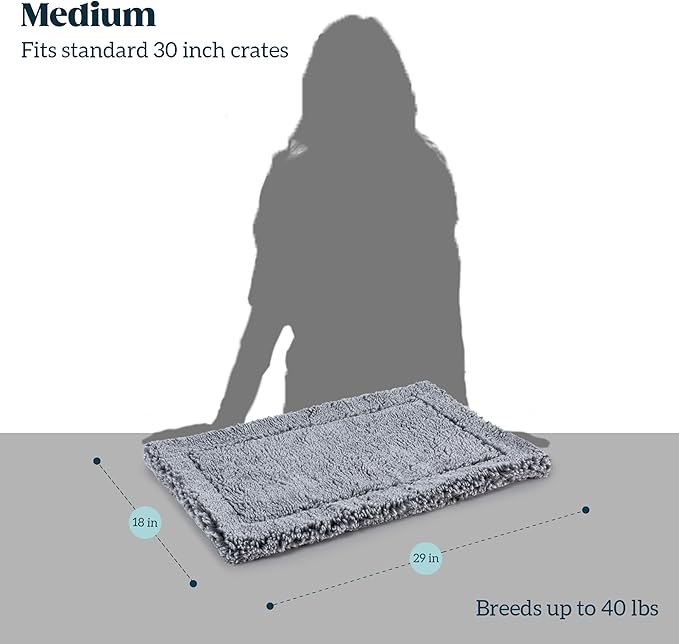 Stoutwool Indestructible Dog Bed - Fluffy Chew Proof Dog Crate Pad - Tough Kennel Pad for Aggressive Chewers - Washable, Ideal for Medium Breeds & Fits 30-Inch Crate - 29"x18", Charcoal-Mewly Pet