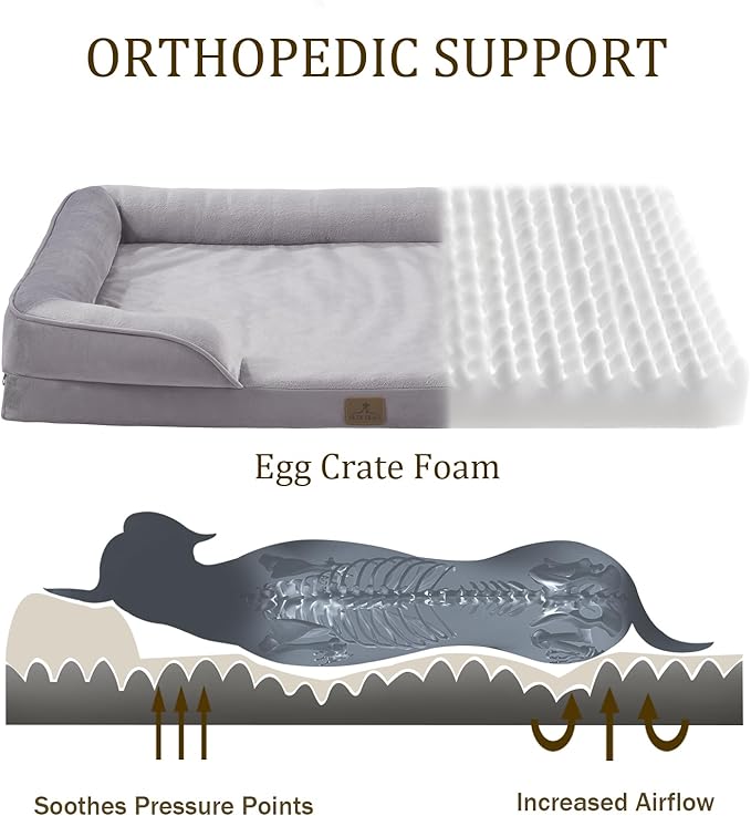 Bedfolks Orthopedic Dog Bed, Waterproof Dog Sofa Bed for Medium Dogs, Egg Foam Pet Couch Bed with Removable Washable Cover and Nonslip Bottom, Light Grey-Mewly Pet