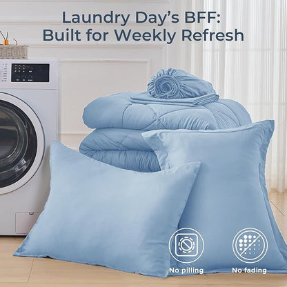 HEVUMYI Light Blue Twin-XL Comforter Set - 5-Piece All Season Bed in a Bag Twin-XL, Ultra Soft Bedding Set with Comforter, Flat Sheet, Fitted Sheet, Pillowcases, Pillow Shams