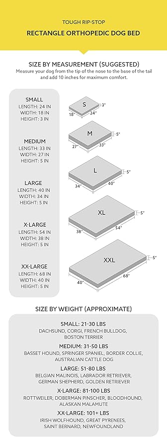 K9 Ballistics Tough Ripstop Orthopedic Rectangle Dog Bed Removable Washable Cover, Solid Orthopedic Foam for Size XXL Giant Big Dogs 68"x40", Sandstone-Mewly Pet