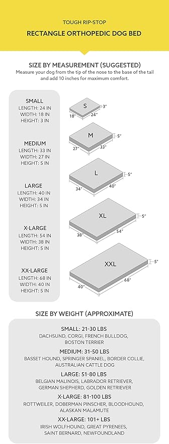 K9 Ballistics Tough Rip-Stop Orthopedic Rectangle Dog Bed Removable Washable Cover, Solid Orthopedic Foam for Size S Dogs 24"x18", Sandstone-Mewly Pet