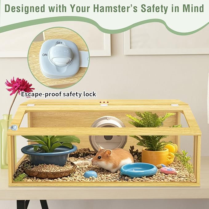 48" Large Hamster Cage, Chewproof Gerbil Cages and Habitats, Openable Top Roof Window with Silencing Pad, Wooden Guinea Pig Cage for Small Animals, Dwarf and Syrian Hamster, 40 x 20 x 20 Inches-Mewly Pet