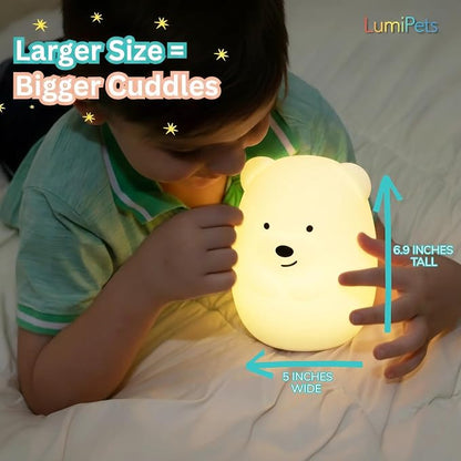 Lumipets Benny The Bear Squishy Silicone Night Light for Kids | Cute Night Light with Remote & Touch Control for Girls & Boys | 9 Color Changing Soft Portable Animal Lamp Comes with USB Cord