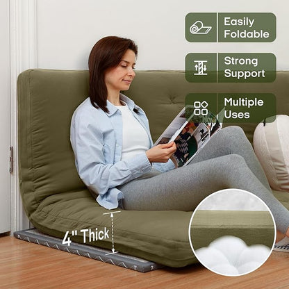 ZonLi Japanese Floor Futon Mattress Twin Size 75"x 39", 100% Cotton Cover 4'' Thicken Tatami Mattress, Foldable Sleeping Pad, Portable Dormitory Tatami Mat, Roll Up Floor Lounger Bed for Adult