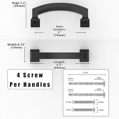 10 Pack Matte Black Cabinet Pulls 3 Inch(76mm) Kitchen Cabinet Handles Solid Zinc Alloy Cabinet Hardware Drawer Pulls