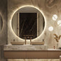 44" Round LED Bathroom Mirror, Wall Mounted Round Backlit Mirror LED Bathroom Vanity Mirror with Lights Fog Free Circle Lighted Mirror with Gold Frame, Smart Light up Mirror 3-Color