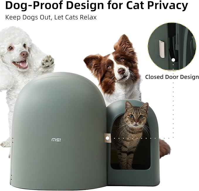 MS!MAKE SURE Cat Litter Box, Large Covered Hidden Dog Proof Closed Modern Cat Litter Box Furniture with Scoop, for Odor Control and Less Tracking, Easy to Clean,26.7"x19.6"19.6", Moss Green-Mewly Pet