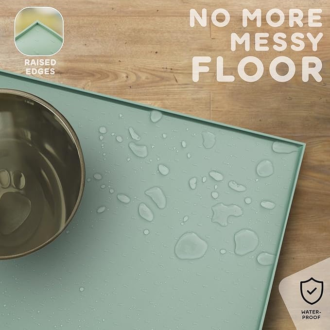 Dog Food Mat - 28x18 Raised Edges Dogs Mat for Food and Water Prevent Spill, Waterproof Cat Food Mats Protect Floors, Easy Clean Dog Bowl Mats for Food and Water, Silicone Pet Feeding Placemats-Mewly Pet