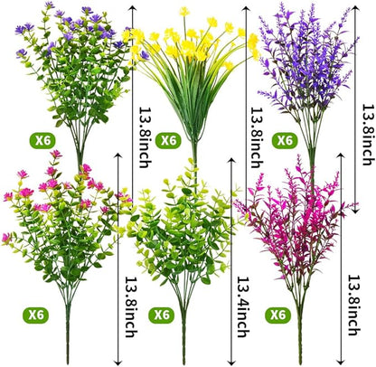 36 Bundles Outdoor Artificial Fake Flowers UV Resistant No Fade Boxwood Faux Plastic Shrubs Plants for Garden Patio Porch Window Box Home Wedding Farmhouse Hanging Décor