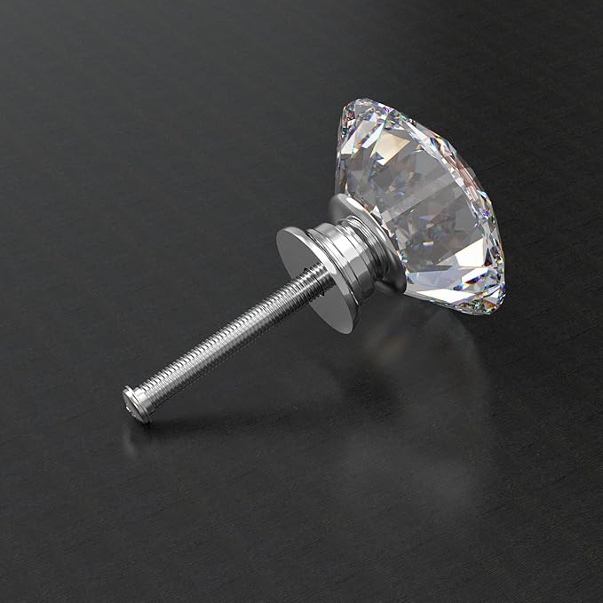 Tomorotec 12-Pack 30mm Crystal Clear Glass Silver Base Cabinet Drawer Pulls, Diamond Shape Cupboard Knobs with Screws for Kitchen, Dresser, Cupboard, Bathroom, Wardrobe (1.2 inch/30mm)