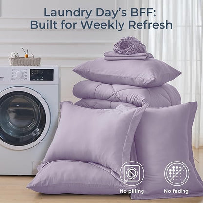 HEVUMYI Full Purple Comforter Set - 7-Piece All Season Bed in a Bag Full, Ultra Soft Bedding Set with Comforter, Flat Sheet, Fitted Sheet, Pillowcases, Pillow Shams, Lavender Purple