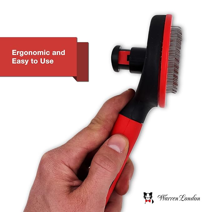 Warren London Self-Cleaning Cat Pin Brush | Push-Button Fur Ejector, Bead-Tipped Nylon Pins – Gentle Shedding & Detangling for Cats, Kittens, Rabbits, Ferrets & Small Dogs | Ergonomic Anti-Slip Grip-Mewly Pet