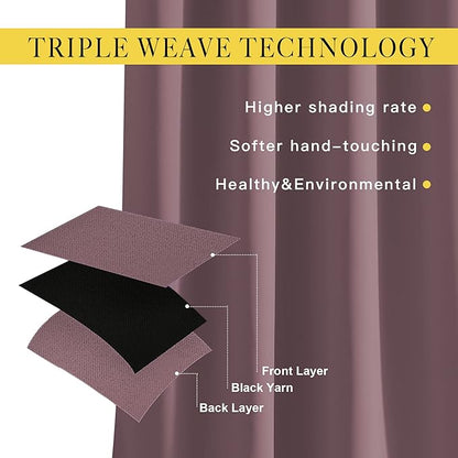 NICETOWN Dry Rose Bedroom Curtains 66 inch Length, Thermal Insulated Grommet Light Blocking Blackout Curtains & Drapes Sound Dampening Window Treatments for Cafe, W66 x L66