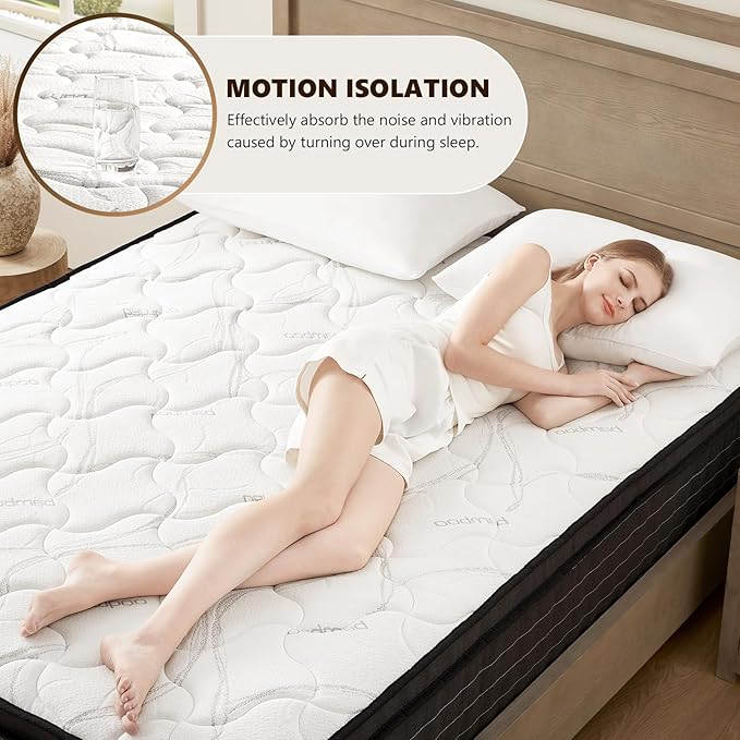 Queen Mattress 12 Inch Hybrid Mattress Queen in a Box with Bamboo Cover - Memory Foam Mattress with Strong Support and Motion Isolation - Medium Firm Mattress with Pocket Springs