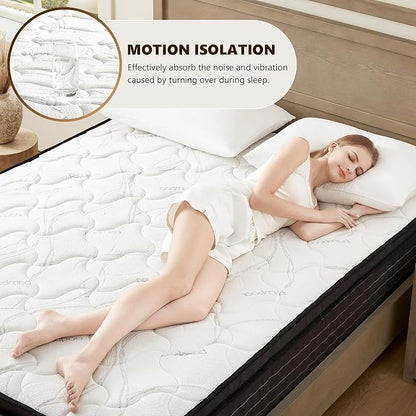 Queen Mattress 12 Inch Hybrid Mattress Queen in a Box with Bamboo Cover - Memory Foam Mattress with Strong Support and Motion Isolation - Medium Firm Mattress with Pocket Springs