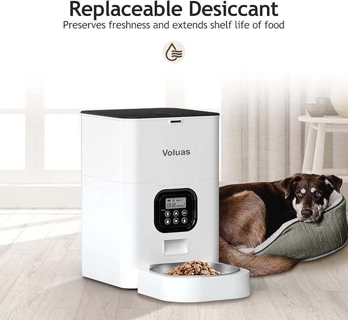 VOLUAS Automatic Cat Feeders - Timed Pet Feeder for Cats and Dogs with Dry Food Dispenser, Desiccant Bag, Programmable Portion Control, 4 Daily Meals, 10s Voice Recorder-Mewly Pet