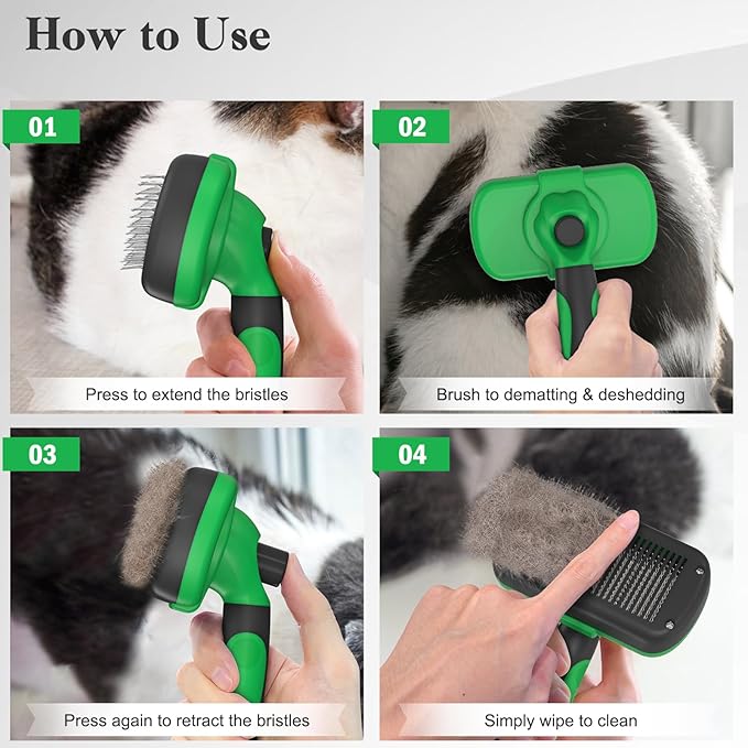 Swihauk Self Cleaning Slicker Brush - Skin Friendly Deshedding Grooming Tool for Dogs & Cats, Suitable for Shedding & Haired Pets, with Pet Supplies Accessories, Green-Mewly Pet